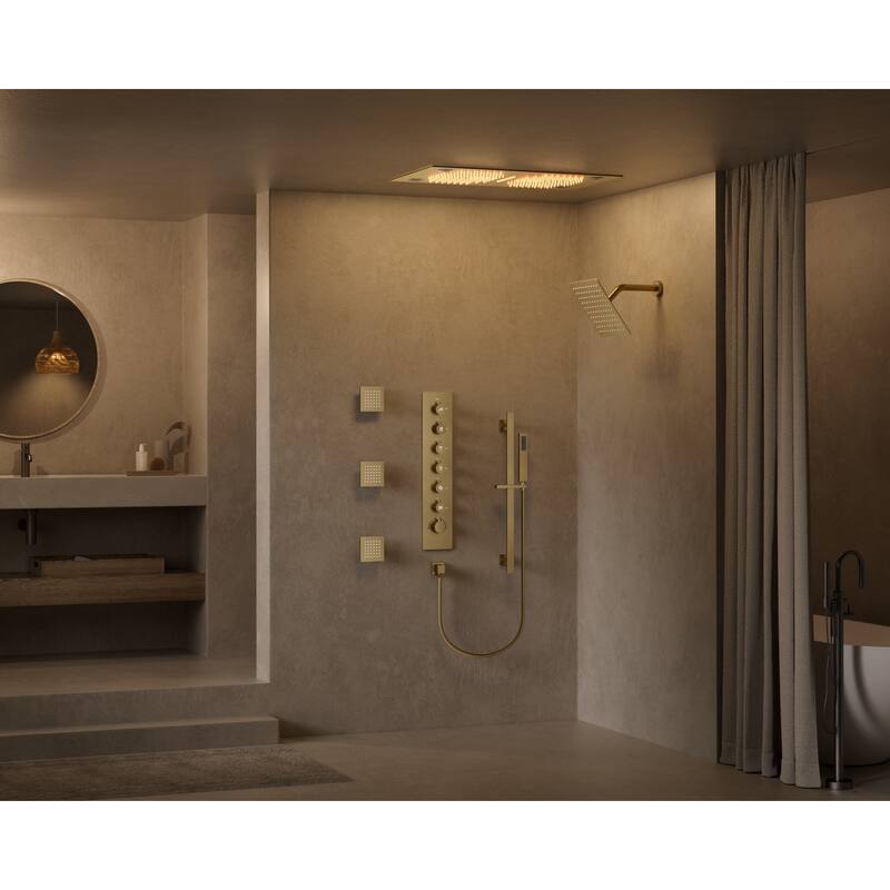 GRANDJOY LED Music Shower System 28"&6" Dual Shower Heads with 3 Body Jets