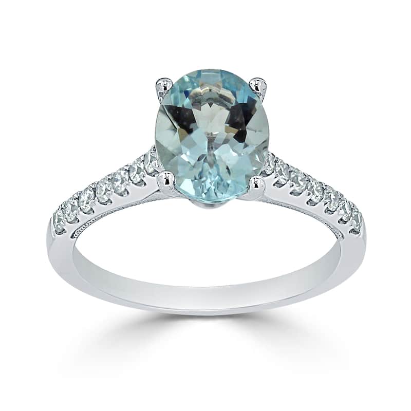 Auriya 9/10ct Fancy Oval Aquamarine and Diamond Engagement Ring 1/4ctw 14k Gold