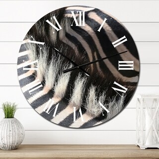 Zebra Clock Designart 'Detail Of Black And White Zebra Lines V' Traditional wall ...