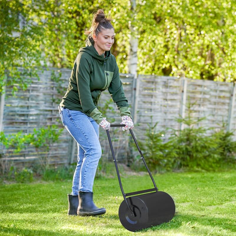 Heavy-Duty Lawn Roller with 15.9-Gallon Capacity, U-Handle, Steel Construction, Rounded Edges for Leveling Seed