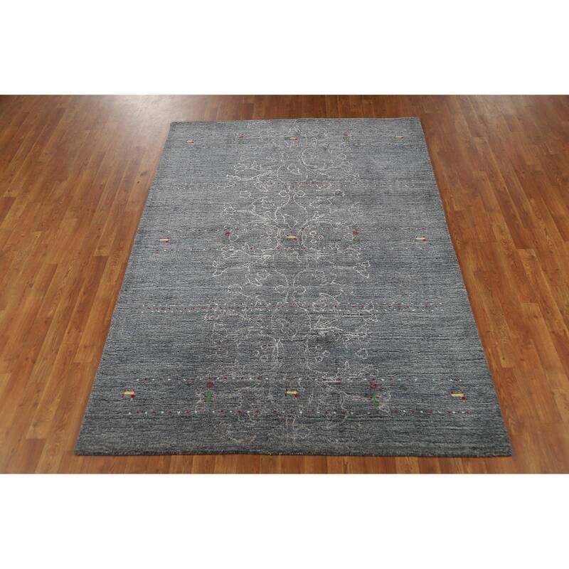 Tribal Gabbeh Indian Area Rug Handmade Grey Oriental Wool Carpet - 5'5" x 7'7"