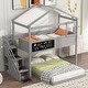 preview thumbnail 2 of 15, Wooden Twin over Full House Bunk Bed with Storage Staircase and Blackboard