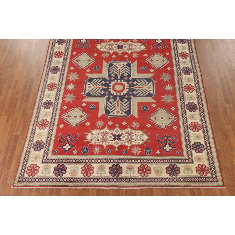 Geometric Kazak Rug Hand-Knotted Wool Carpet - 8'2"x 9'9"