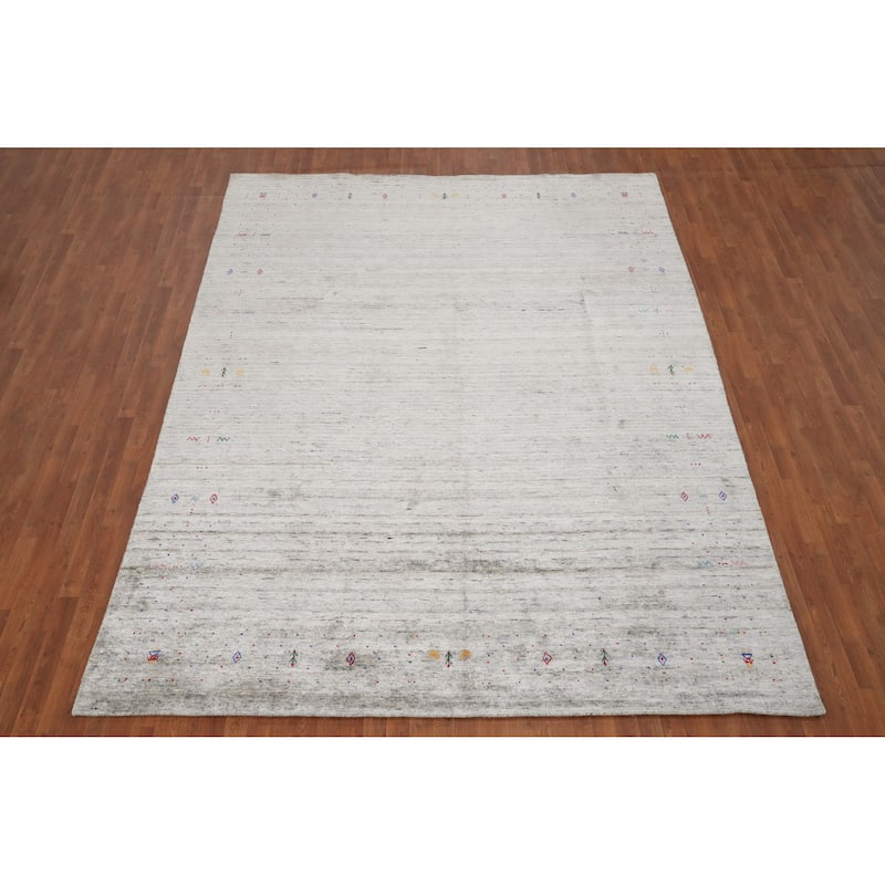 Hand Knotted Oriental Viscose Silk Carpet Tribal Animal Pictorial Multi-Colored Gabbeh Area Rug - 11' 11'' X 9' 0''