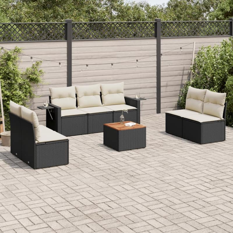 vidaXL Garden Sofa Set PE Rattan Large Adjustable Feet - 21.7 x 21.7 x 14.6 in (W x L x H) - Black and Cream