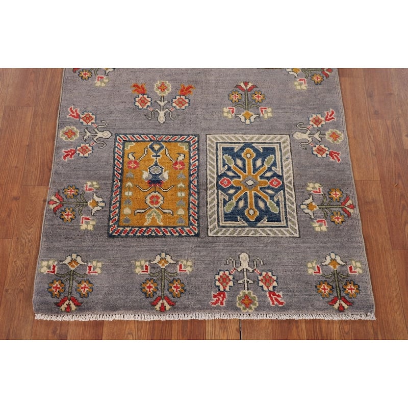 Gray Kazak Accent Rug Handmade Wool Carpet - 2'10" x 4'2"