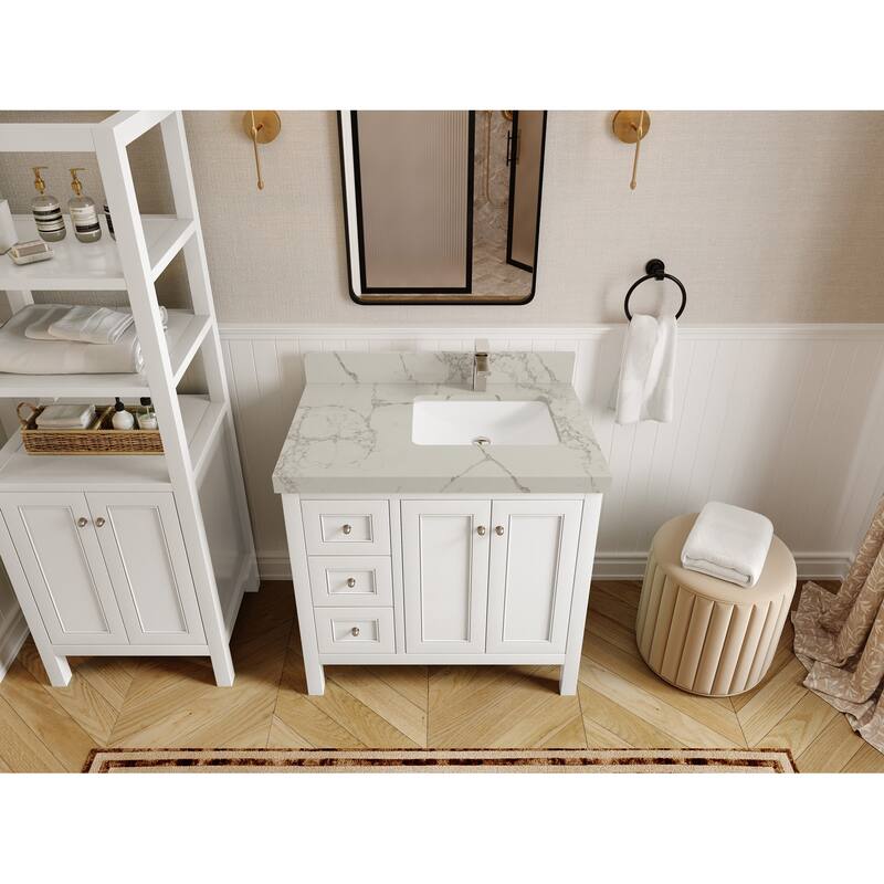 Willow Collections 36 in. W x 22 in. D Nashville Right Offset Sink Bathroom Vanity with Countertop - 2”Venatino - White