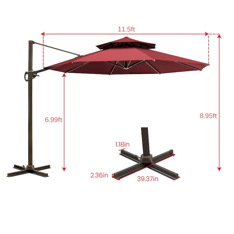 Pellebant 11.5 FT Double Top Patio Cantilever Umbrella, Base Not Included