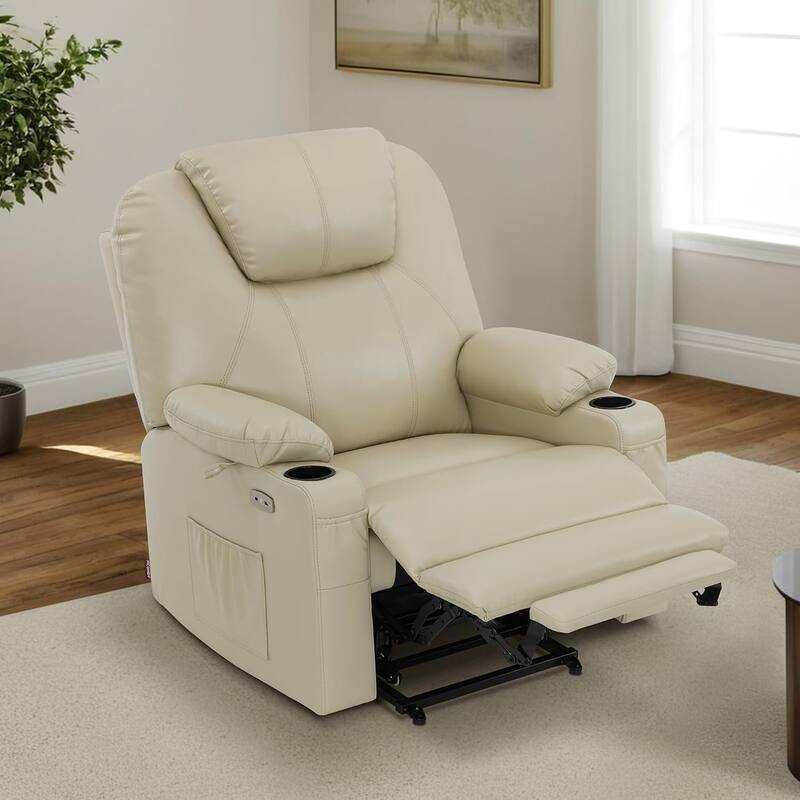 MCombo Large-Wide Power Lift Recliner Chair Sofa with Massage and Heat for Elderly People, Faux Leather R7510