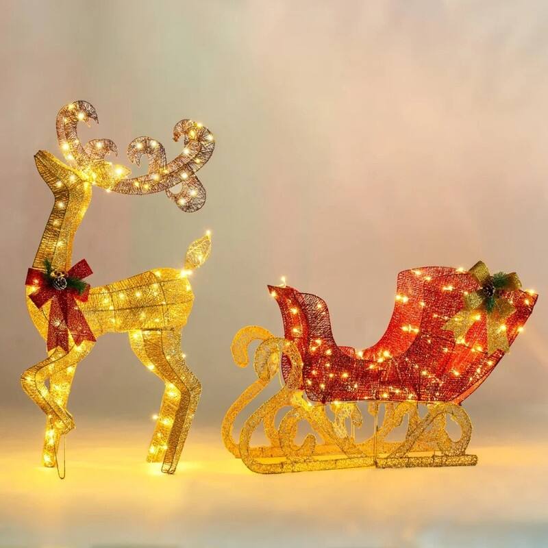 Lighted Reindeer and Sleigh Christmas Decoration
