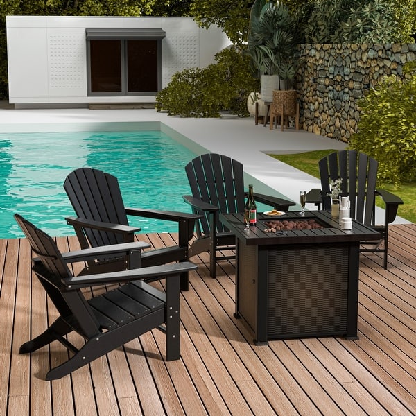 Altura Outdoor Adirondack Chair With Square Fire Pit Table Set