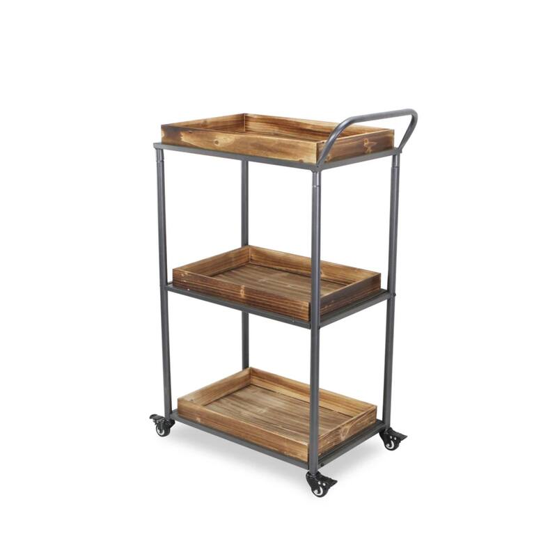 17.25" Brown Three Tier Rectangular Tray Cart