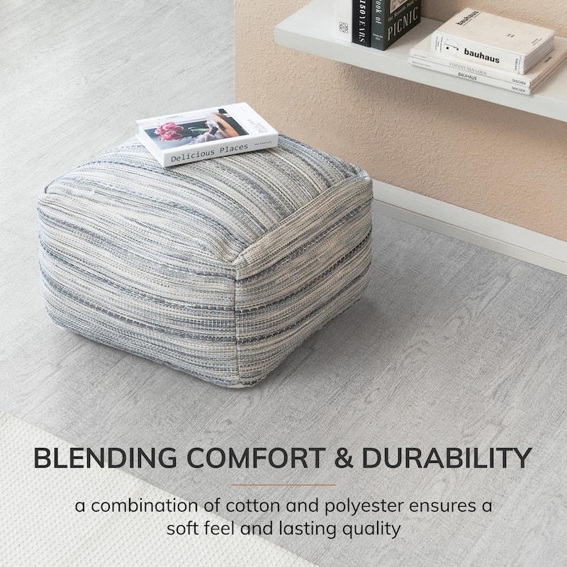 Jani Joya 22 x 22 x 16 Square Gray Pouf Ottoman - Handmade Footrest for Living Room, Bedroom
