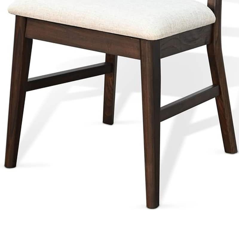 Amy Dining Chair Set of 2, Curved Back, Beige Seat, Dark Brown Solid Wood