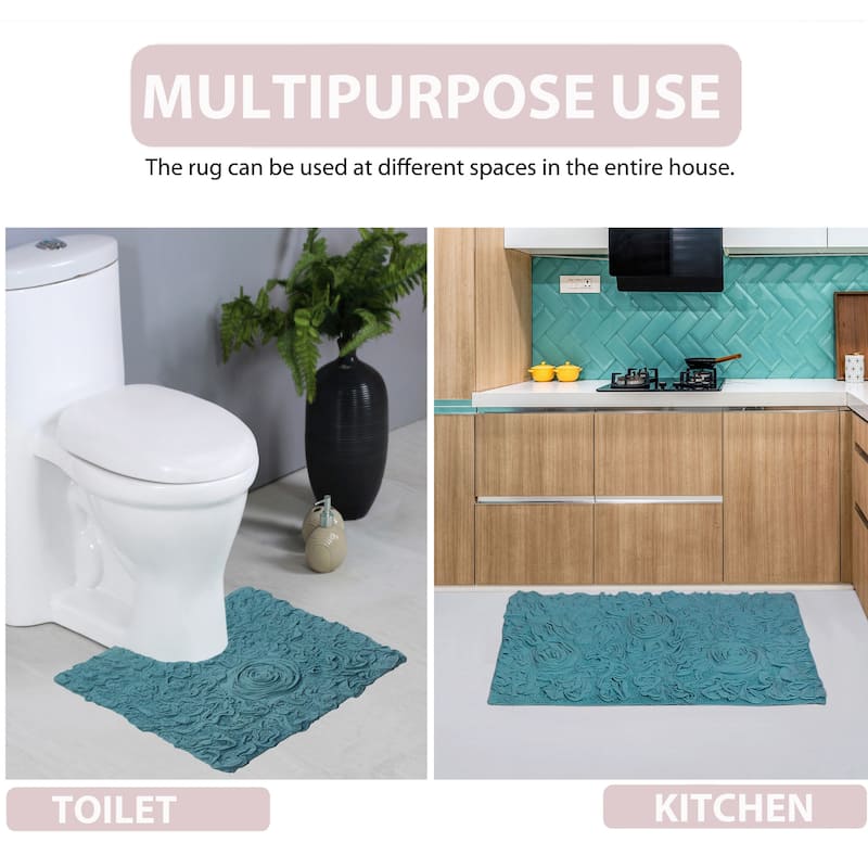 Bell Flower Bathroom Rug, Cotton Soft, Water Absorbent Bath Rug, Non Slip Shower Rug Machine Washable 24"x40" Rectangle