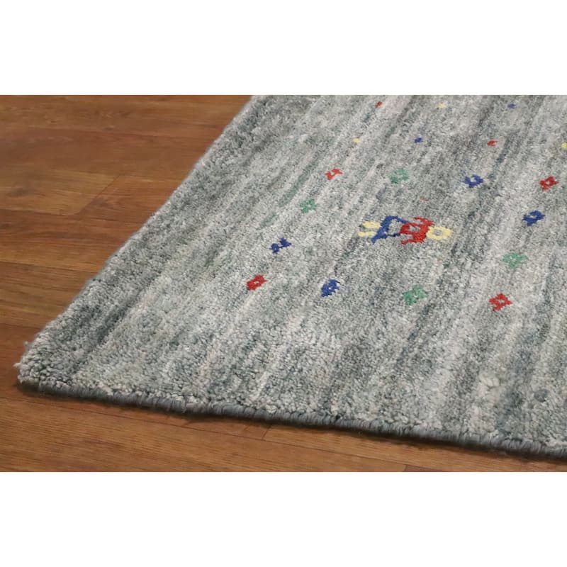 Hand Knotted Oriental Viscose Silk Carpet Tribal Animal Pictorial Greys & Charcoal Gabbeh Area Rug - 11' 8'' X 10' 9''