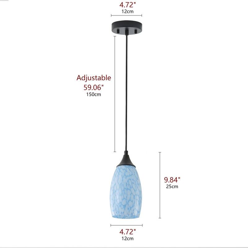 Modern Matte Black 1 Light Pendant with Blue Art Glass for Kitchen Island Dining Room