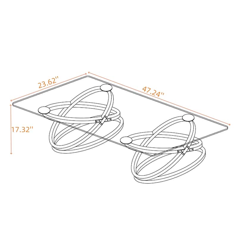 31.50" Modern Rectangle Glass Coffee Table with Ring-Shaped Frames