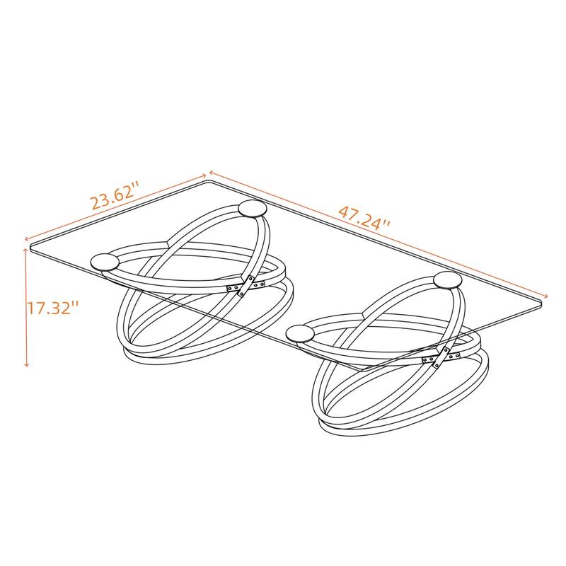31.50"Modern Rectangle Glass Coffee Table with Ring-Shaped Frames, Chrome Finish and Gray Tempered Glass