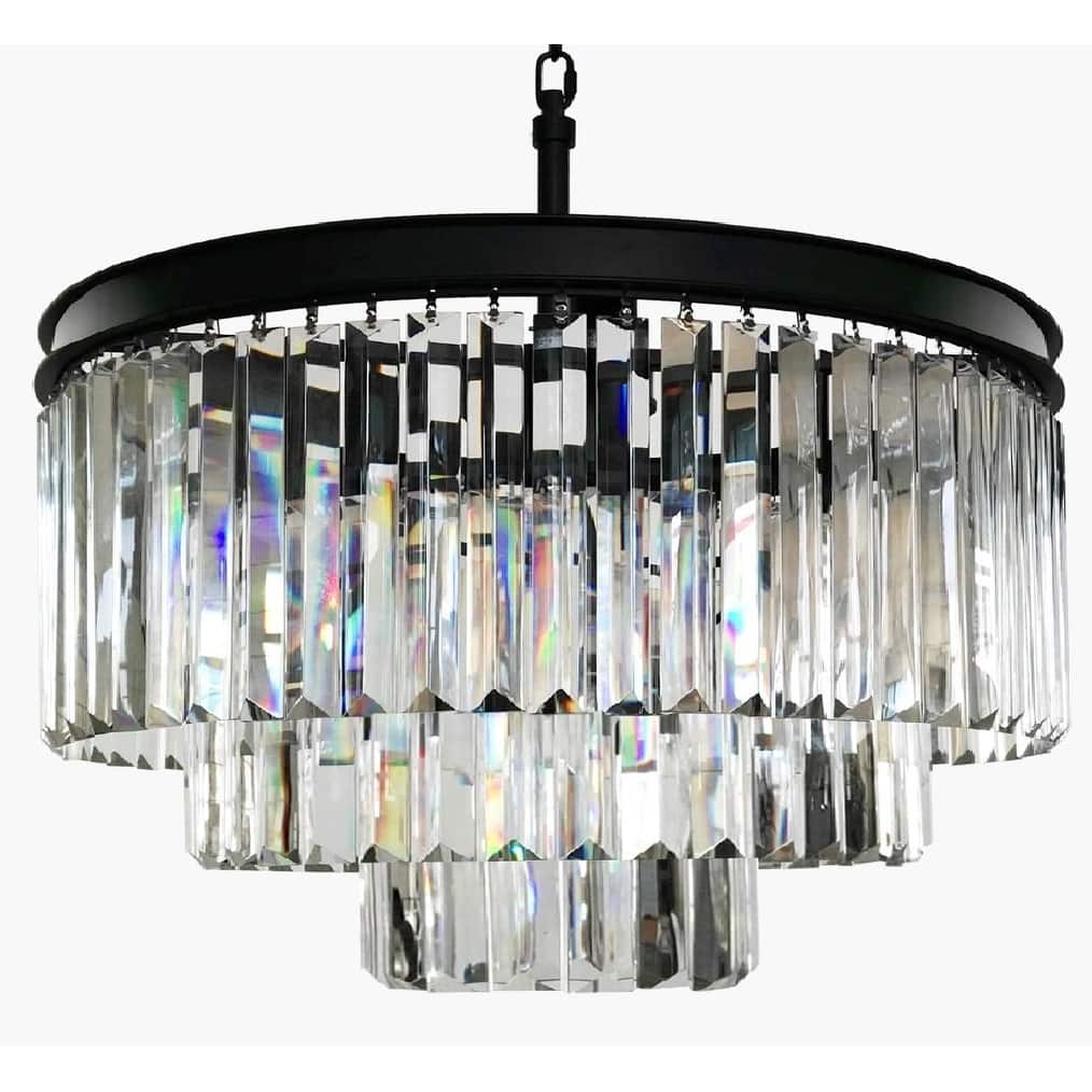 6-Light Luxury Modern 3-Tier Crystal Chandelier - Black