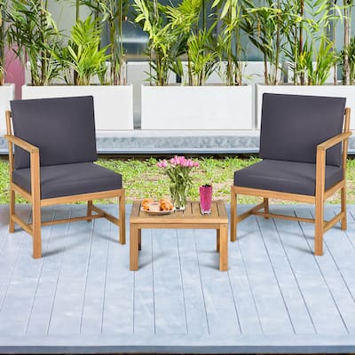 3 in 1 Acacia Wood Loveseat with Separable Coffee Table and Cushions