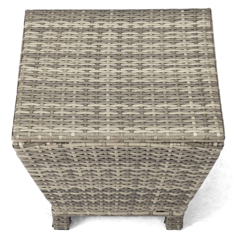Outdoor PE Wicker Side Table with Storage Steel Frame Patio Garden Balcony - 19.7 x 19.7 x 16.5