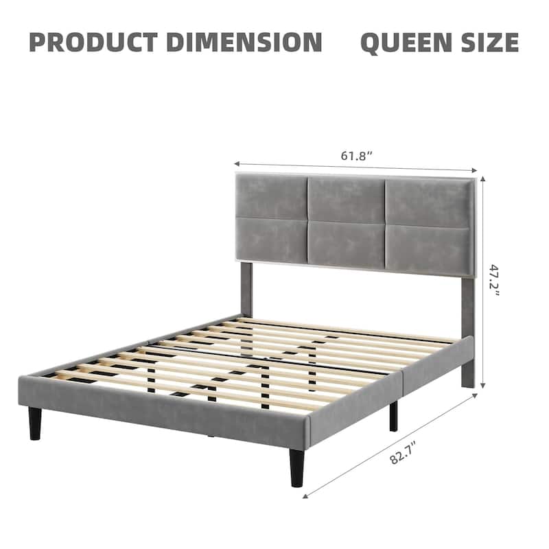 Velvet Upholstered Platform Bed Frame with Headboard and Footboard