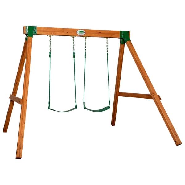 slide 2 of 9, Backyard Discovery Durango Cedar Wood A-Frame Swing Set, Belt Swings - 9'1" x 8'1" Brown - Swing Set - 9'1" x 8'1" - Kids