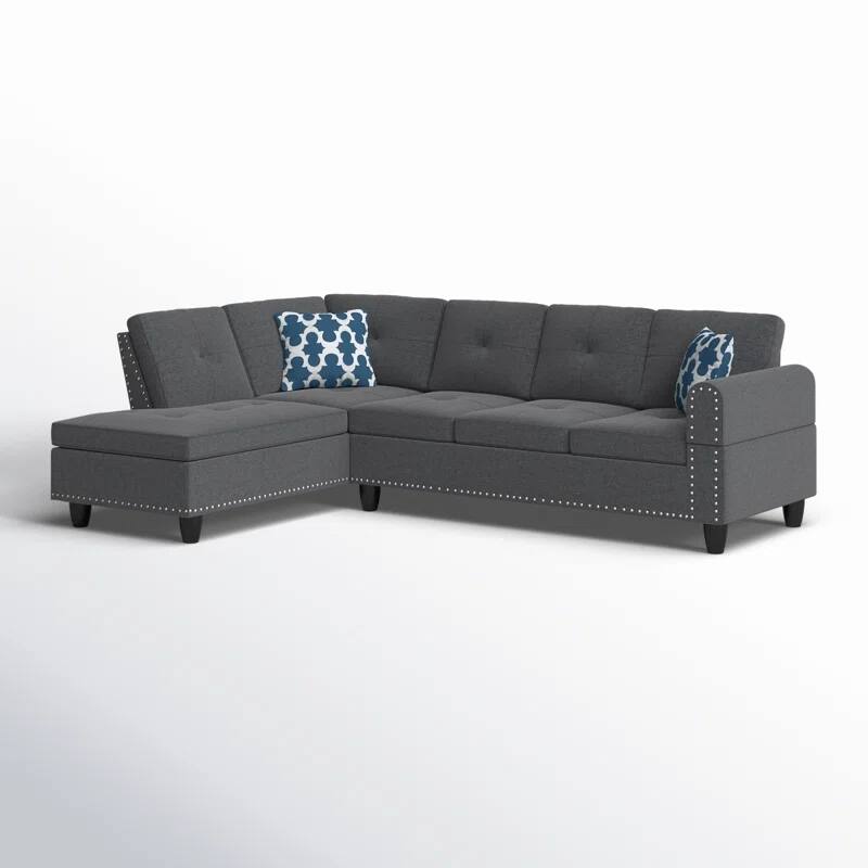 2-Piece Left Hand Facing Sofa & Chaise, Dark Gray Linen, 71x98x33 inches, 169 lbs, Seats 5