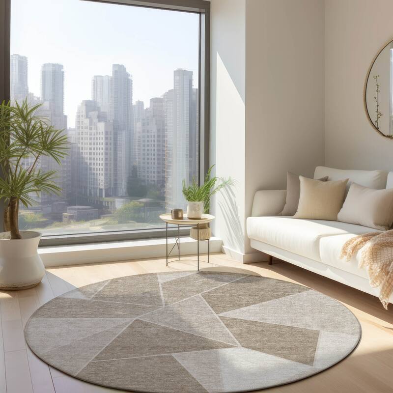 Machine Washable Indoor/ Outdoor Chantille Modern Mosaic Rug - Taupe - 8' x 8'