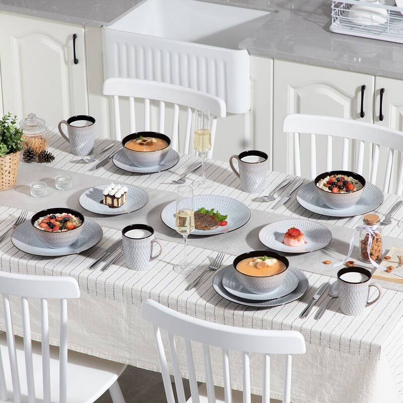 vancasso Embossed Stoneware 16-Piece Dinnerware Set, Service for 4