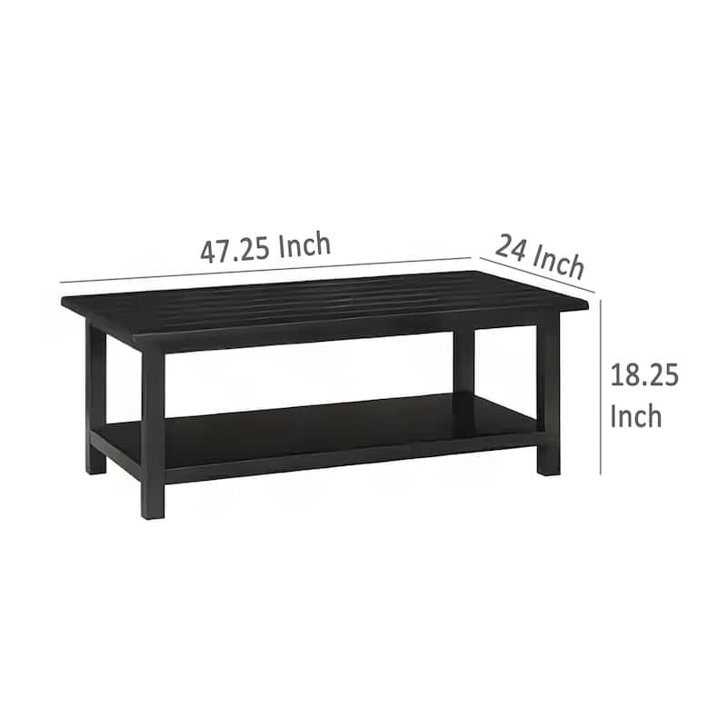 Ayne Coffee Table, 1 Bottom Shelf, Classic Black Wood Frame, 47 Inch