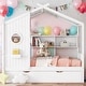 preview thumbnail 1 of 34, Playhouse Design Full Size House Wooden Bed With Trundle, Modern Design for Kids with Storage Shlef-White White