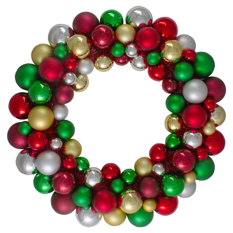 Traditional 2-Finish Shatterproof Ball Christmas Wreath 36" Unlit