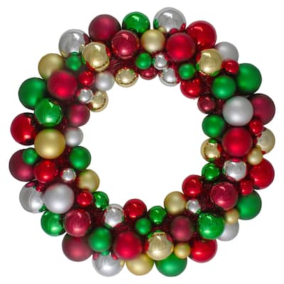 Traditional 2-Finish Shatterproof Ball Christmas Wreath 36" Unlit