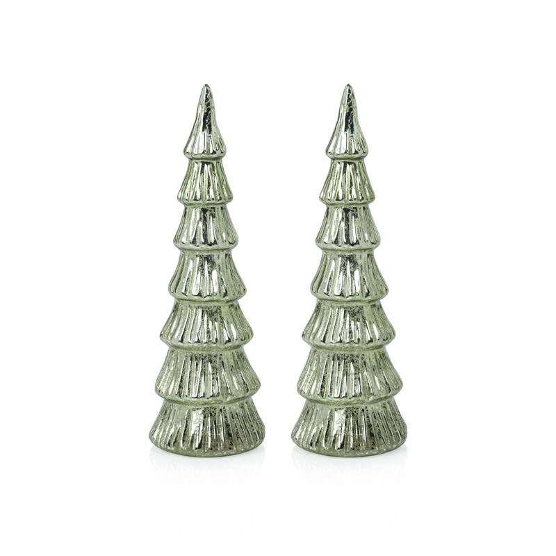 Lior 12.5" LED Glass Tabletop Holiday Trees, Set of 2