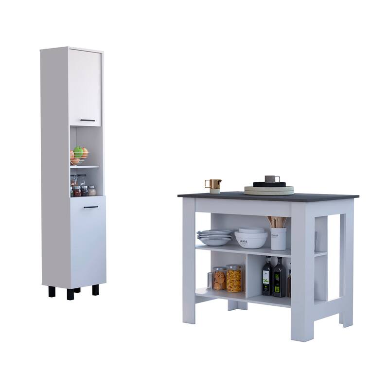 FM Furniture Nashville 2 Piece Kitchen Set, Brooklyn Kitchen Island and Sheffield Pantry Cabinet