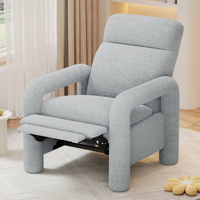 Push Back Recliner Armchair, 31.25" Teddy Upholstered Single Sofa Chair with 3-Position Adjustable Backrest for Living Room - Light Gray