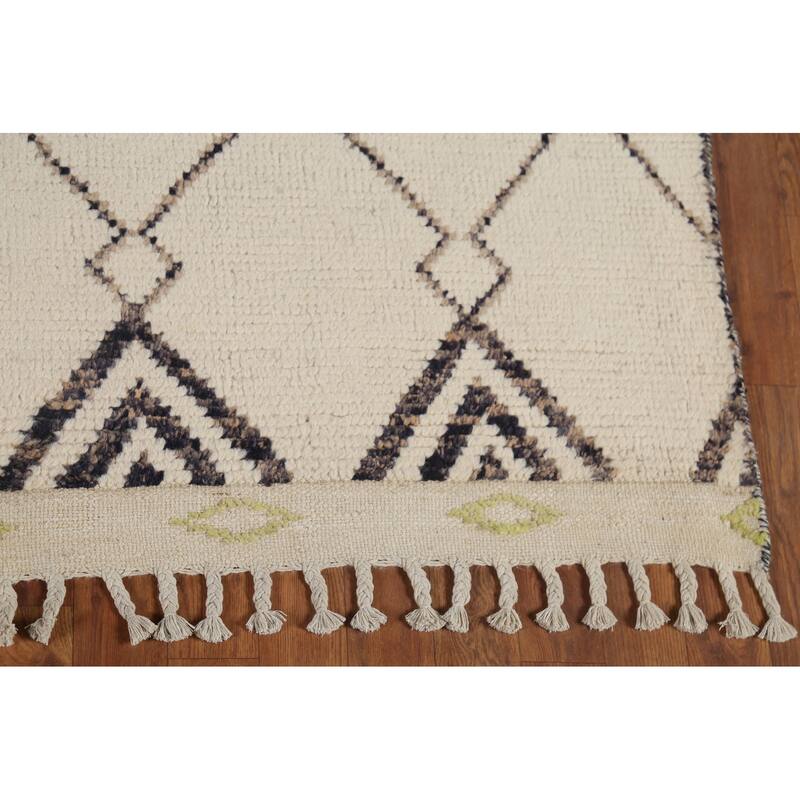 Beige Trellis Moroccan Oriental Area Rug Hand-Knotted Wool Carpet - 6'3"x 9'9"