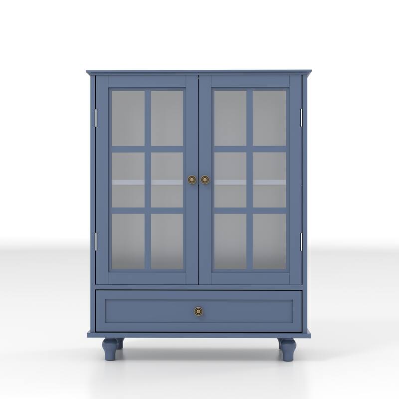 Buffet Cabinet with Double Glass Doors and Drawer, Modern Wooden Storage Sideboard Cupboard for Living room, Dining Room