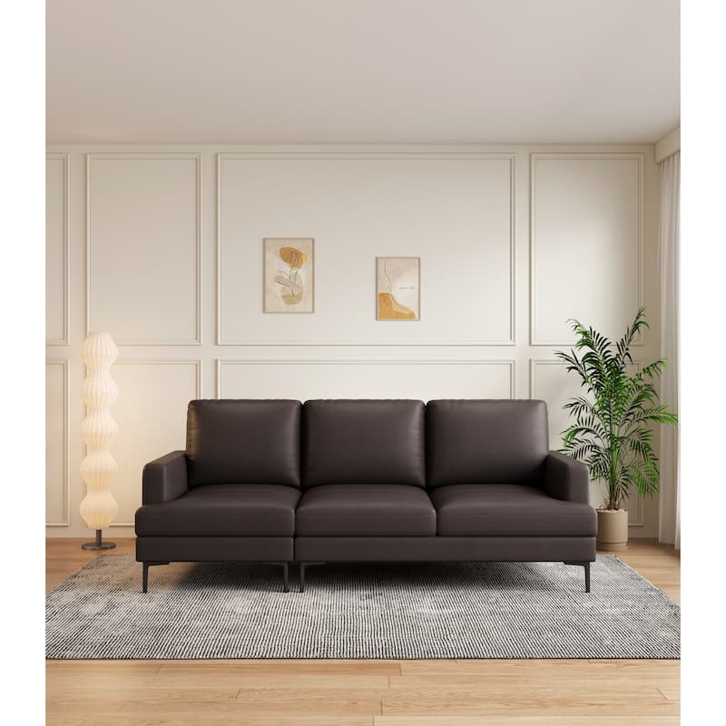 Dark Brown Genuine Leather 3-seater Sofa with USB Charger - Dark Brown