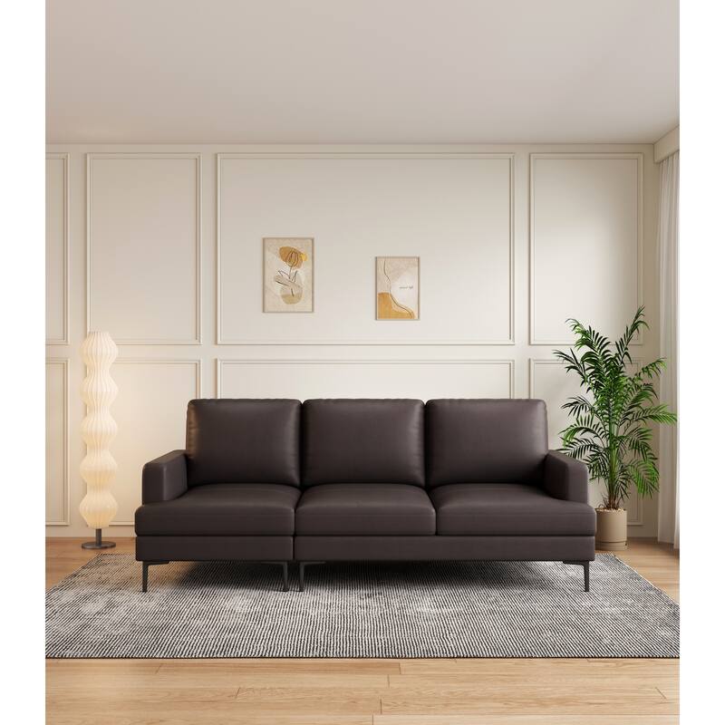 Top-Grain Leather Match Sofa, 77" Comfy Couch with USB Charger, Metal Legs, Ideal for Living Room & Office - Brown