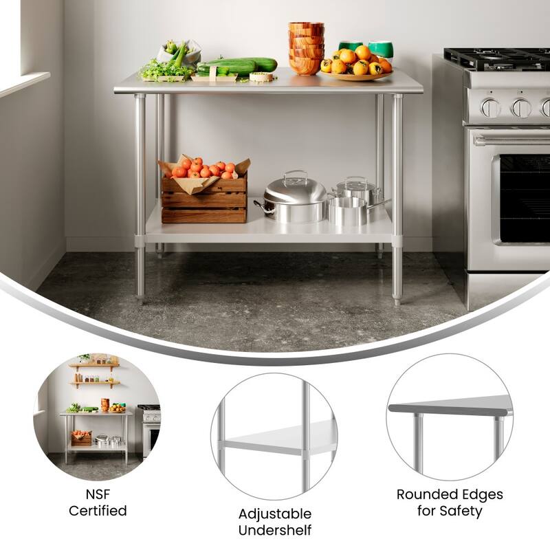 Stainless Steel 18 Gauge Work Table with Undershelf