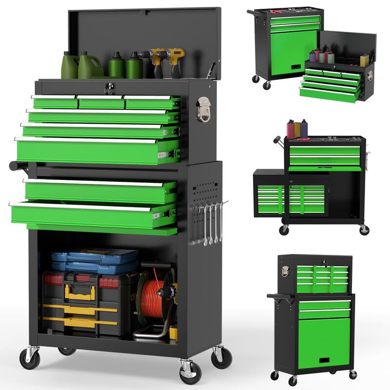 8-Drawer Rolling Tool Storage Cabinet with Detachable Top Tool Box