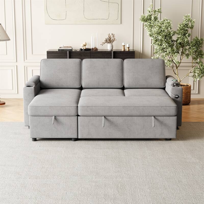 85.8" 2 in 1 Pull Out Sleeper Sofa with Pull Out Bed and Charging Port