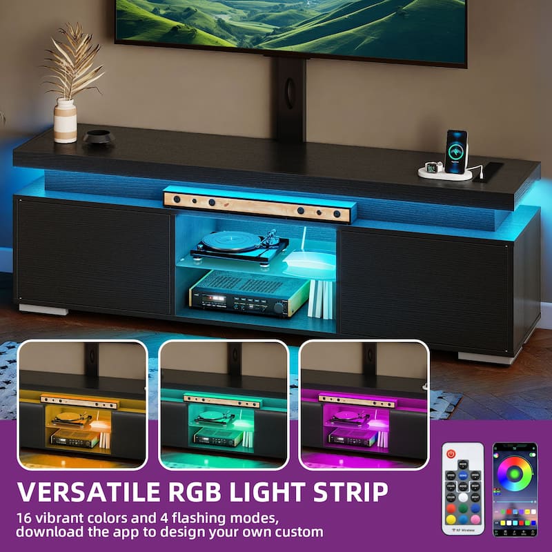 Moasis Modern TV Stand and LED Light Entertainment Center with Mount & Power Outlet