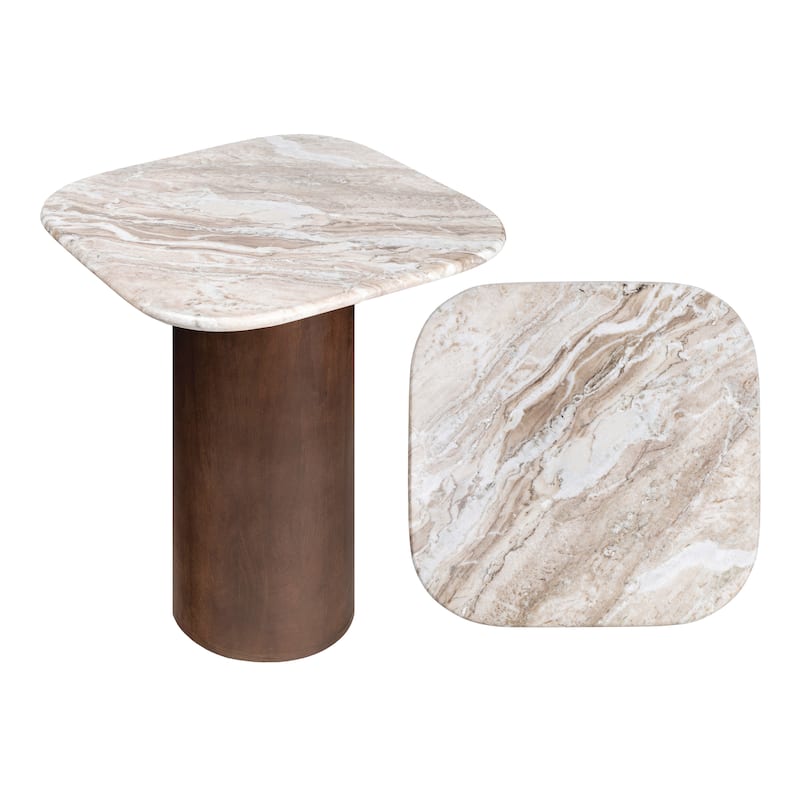 JONATHAN Y Kaito 18" Round Marble/Wood Accent Table - 15.75L x 15.75W x 18H - White Marble Walnut (square)