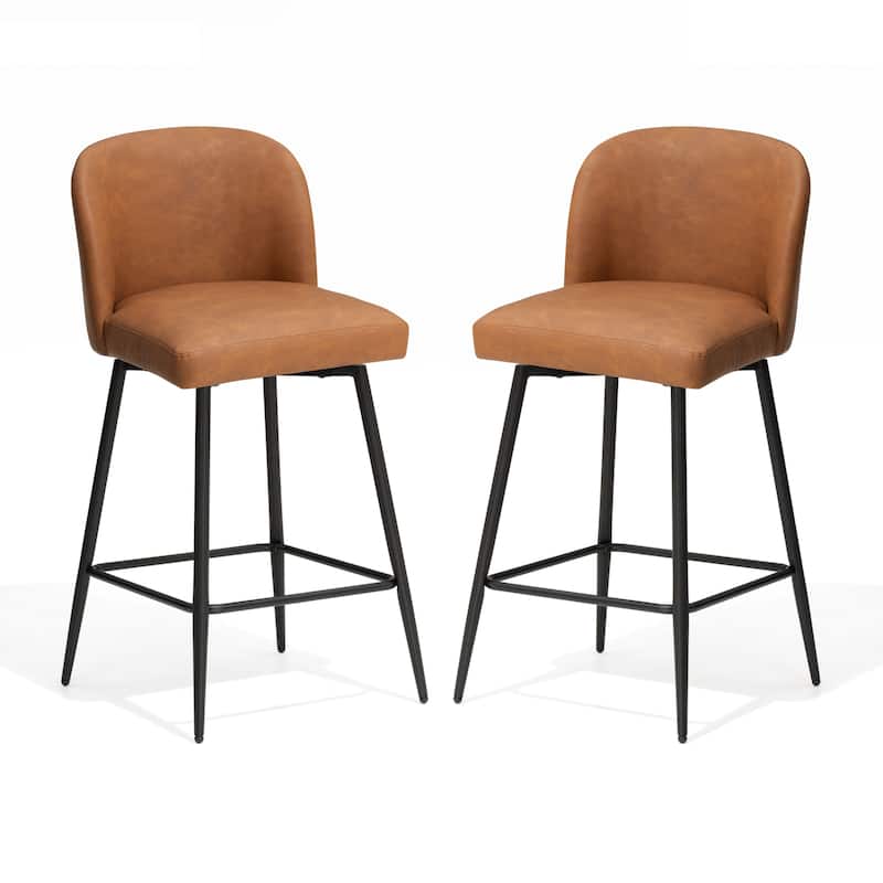 26.77" Counter Height Swivel Bar Stools with Backs and Metal Legs