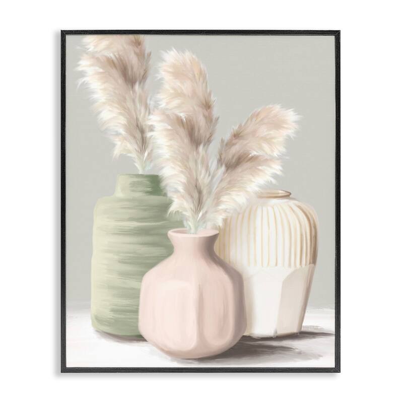 Stupell Soft Pampas Vases Framed Giclee Art Design By House Fenway - 24 x 30 - Black