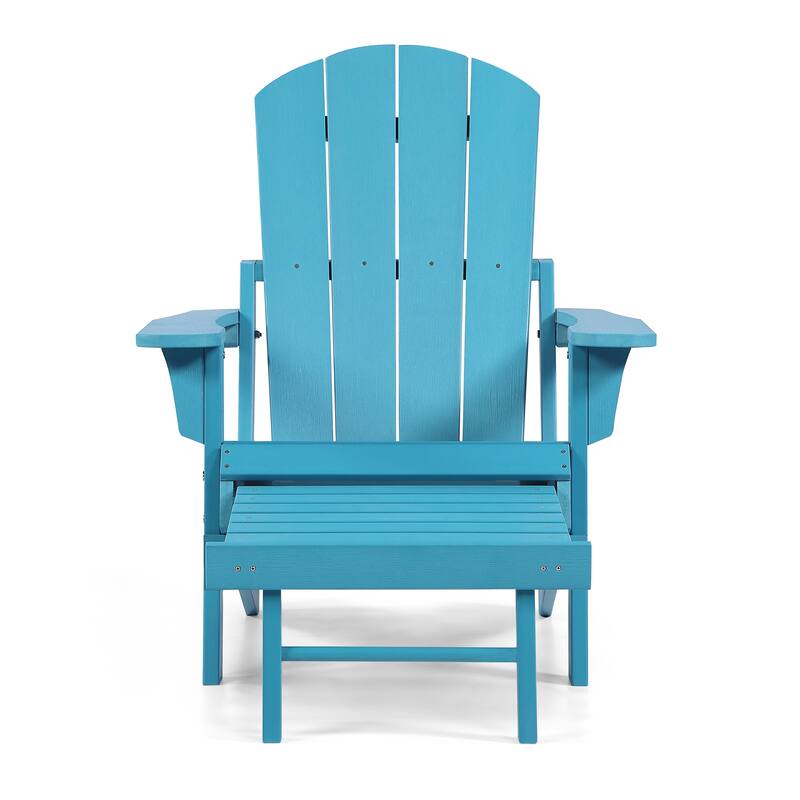 Hurley Folding Poly Plastic Adirondack Chair with Pull-out Ottoman